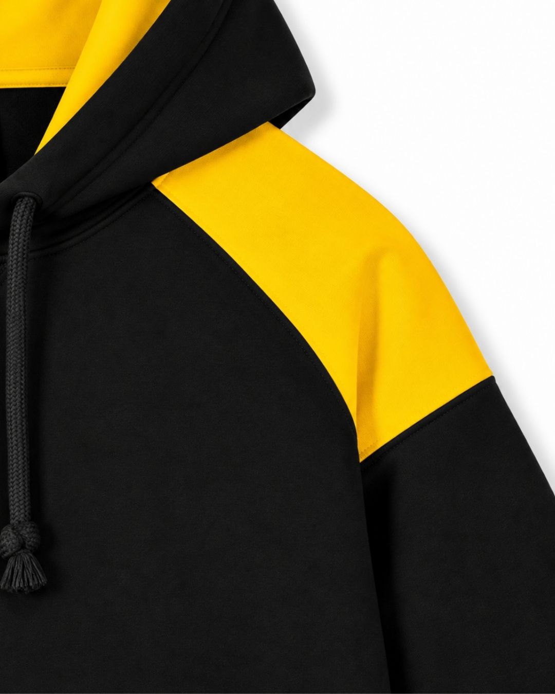 Mens Shoulder Contrast Panel Hoodie - Black/Gold - Side