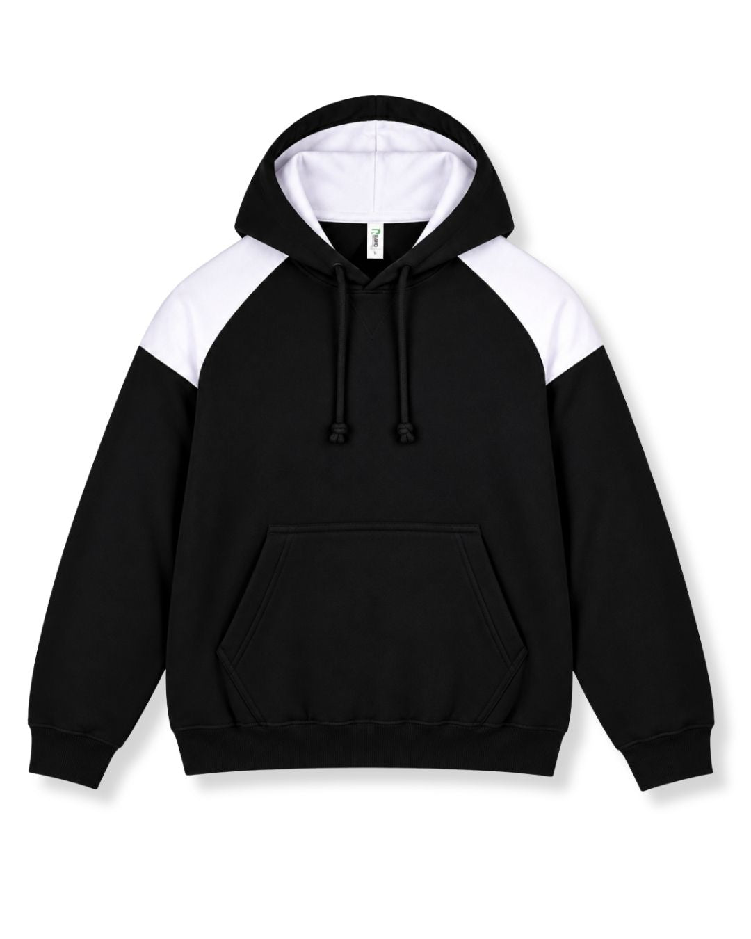 Mens Shoulder Contrast Panel Hoodie - Black/White - Front