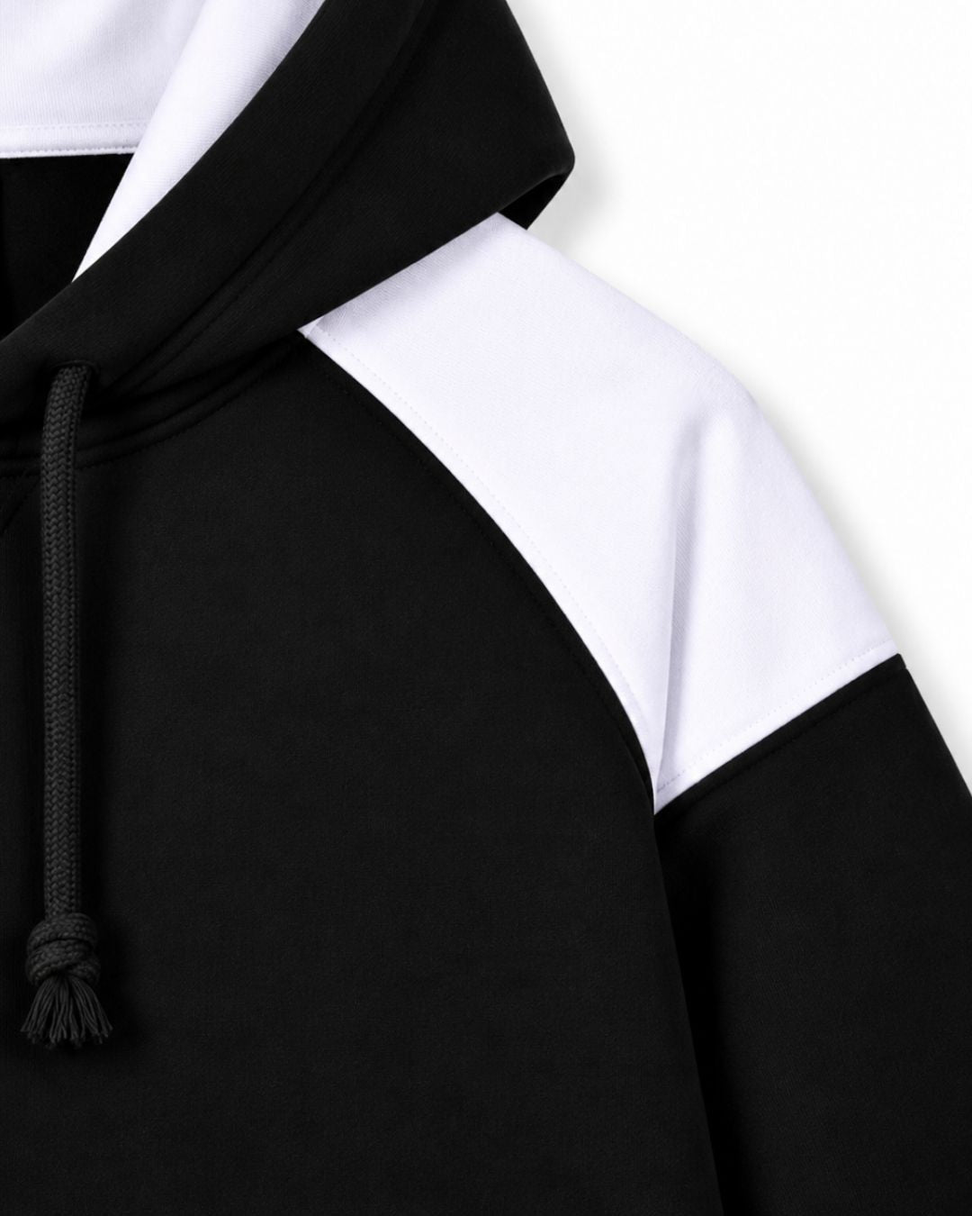 Mens Shoulder Contrast Panel Hoodie - Black/White - Side