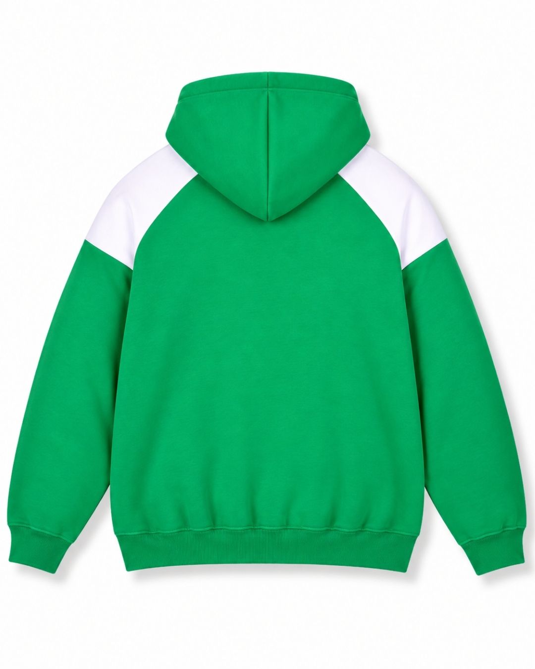 Mens Shoulder Contrast Panel Hoodie - Emerald Green/White - Back