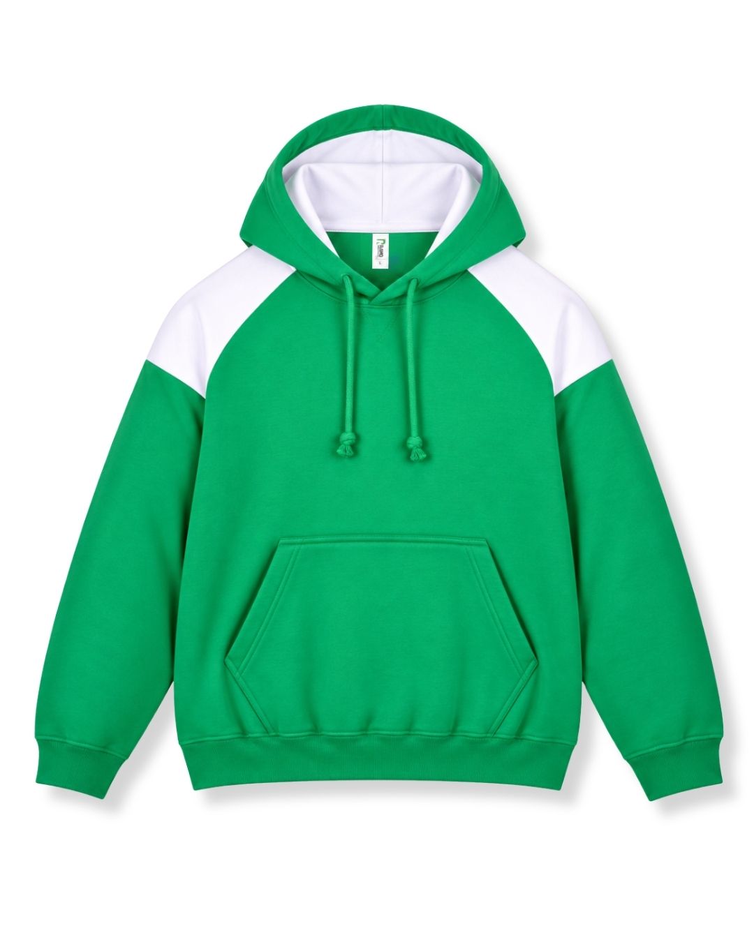 Mens Shoulder Contrast Panel Hoodie - Emerald Green/White - Front