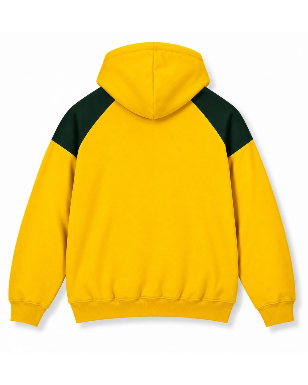 Mens Shoulder Contrast Panel Hoodie - Gold/Bottle - Back