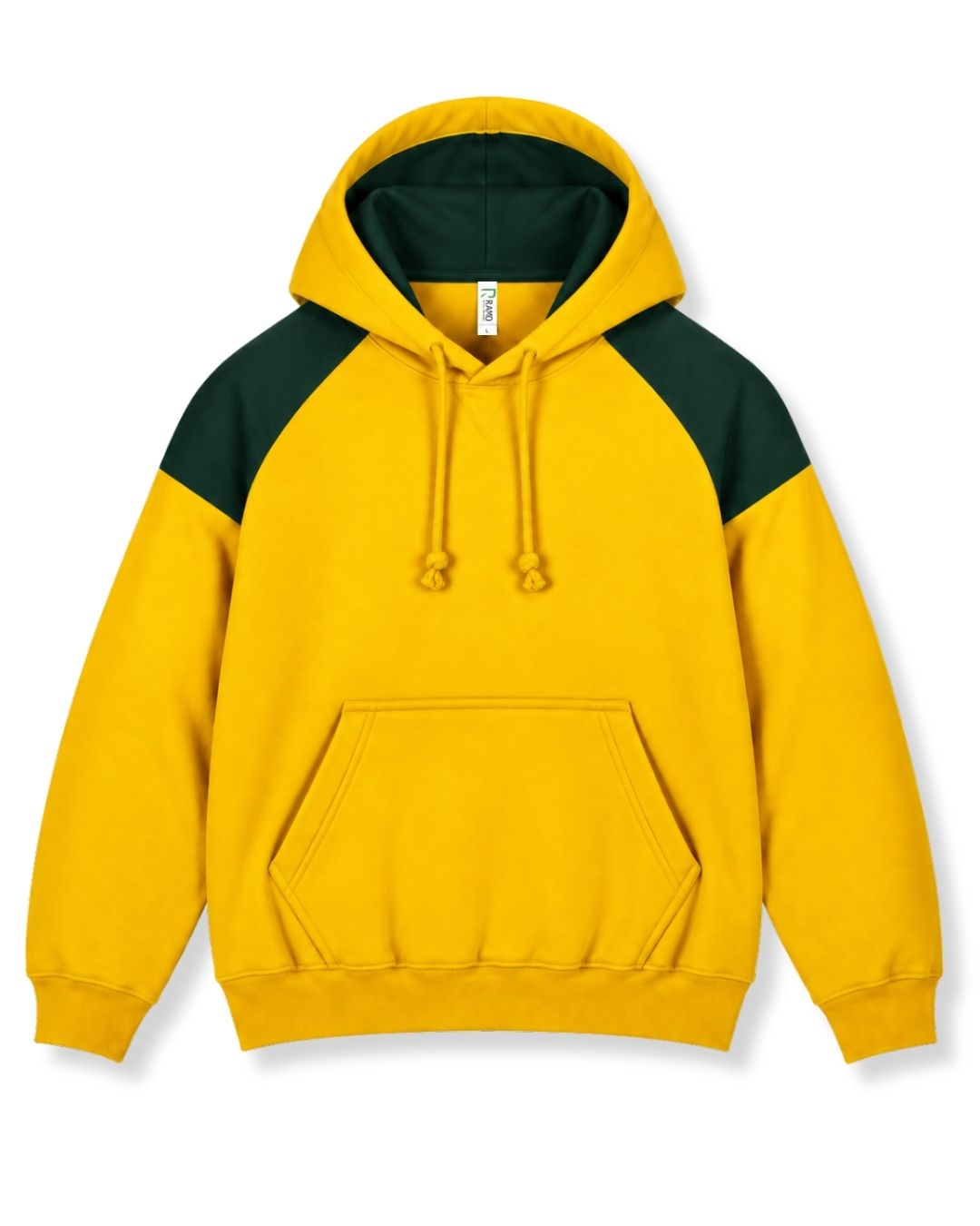 Mens Shoulder Contrast Panel Hoodie - Gold/Bottle - Front