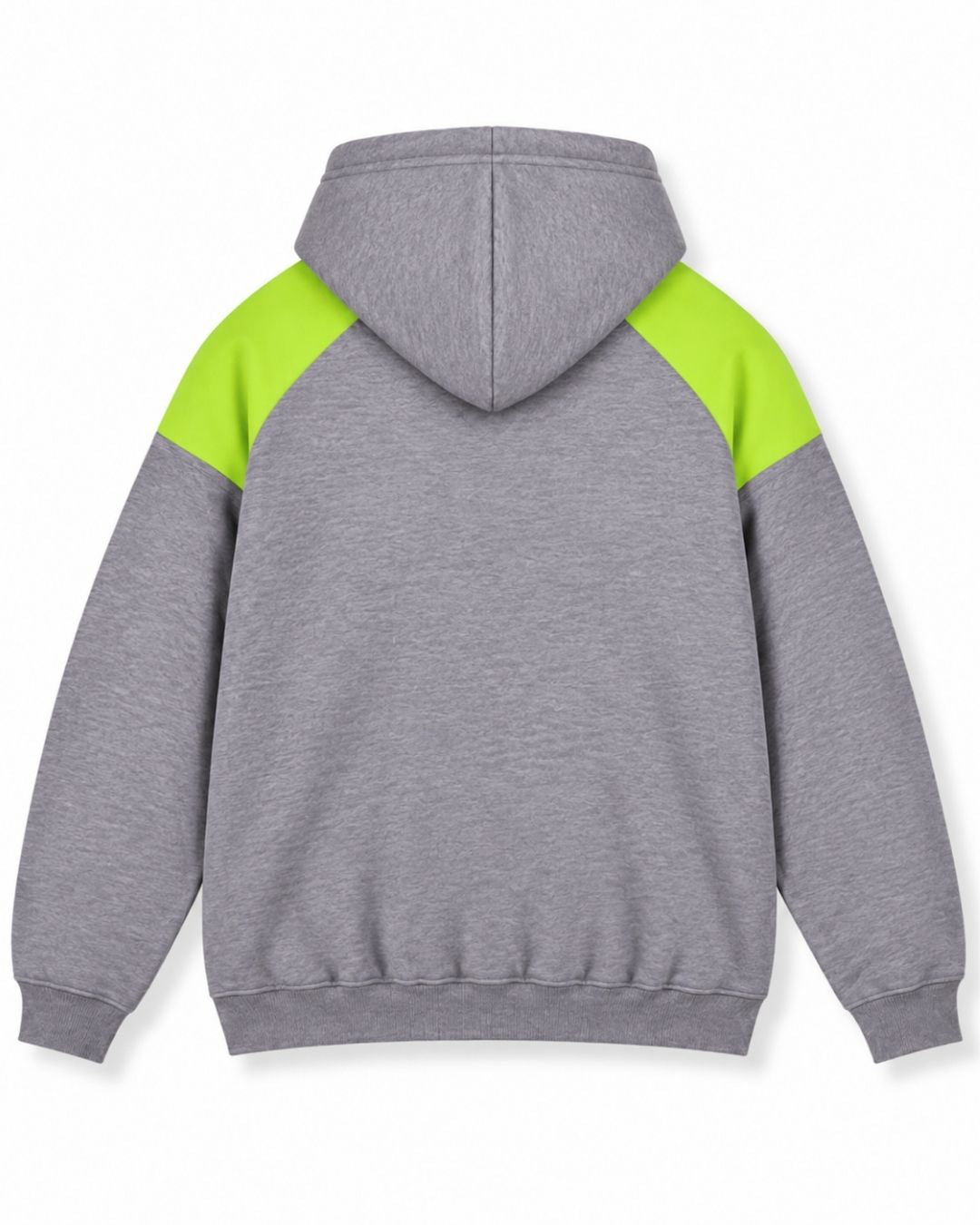 Mens Shoulder Contrast Panel Hoodie - Grey Marl/Lime - Back