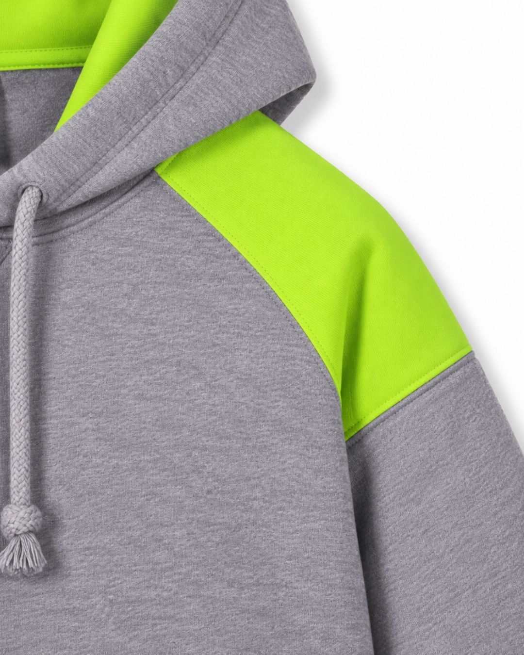 Mens Shoulder Contrast Panel Hoodie - Grey Marl/Lime - Side