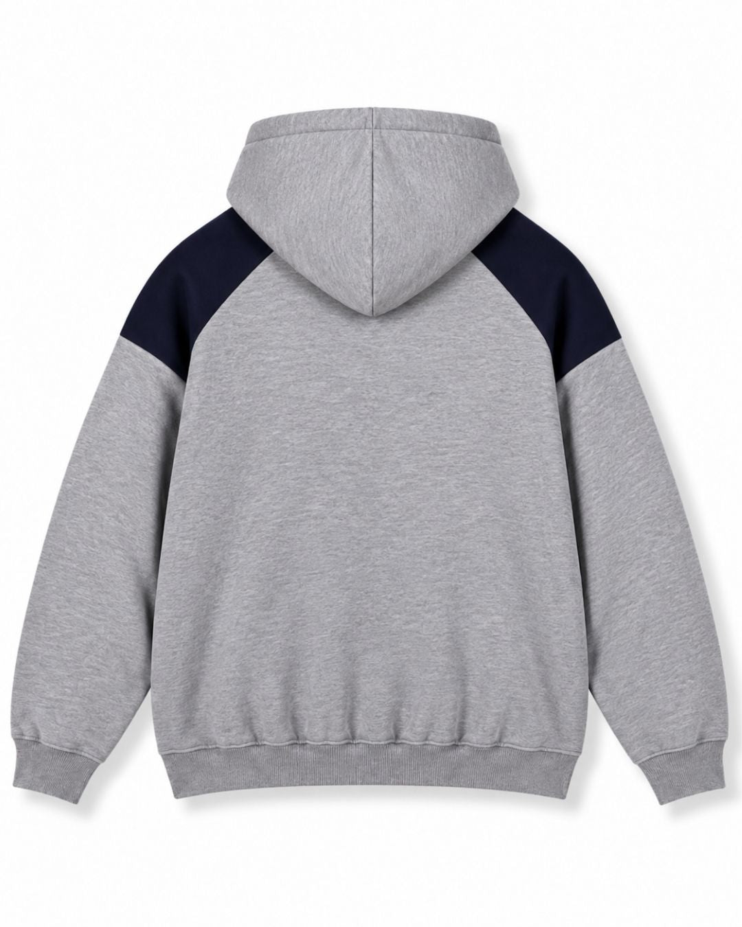 Mens Shoulder Contrast Panel Hoodie - Grey Marl/Navy - Back