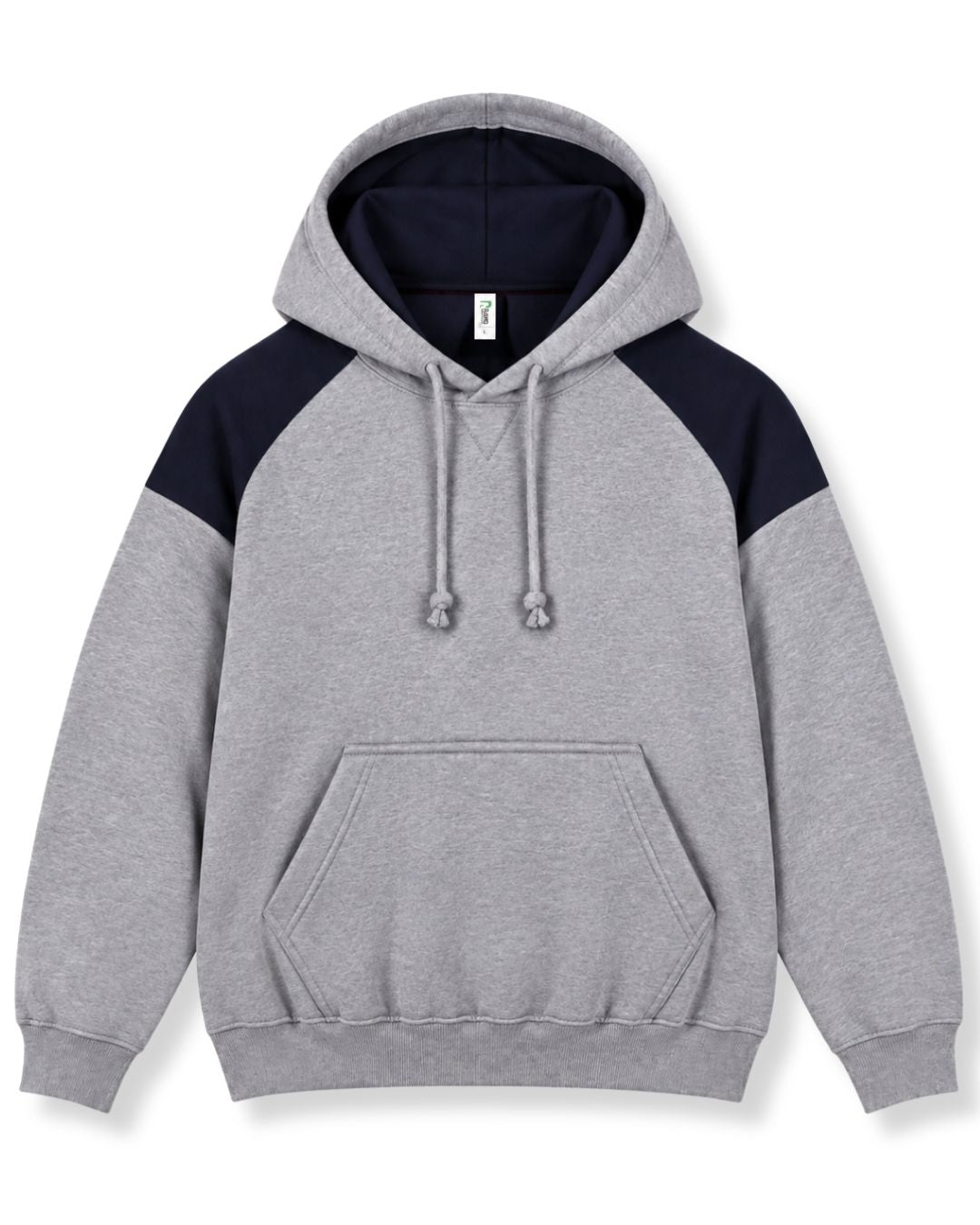 Mens Shoulder Contrast Panel Hoodie - Grey Marl/Navy - Front