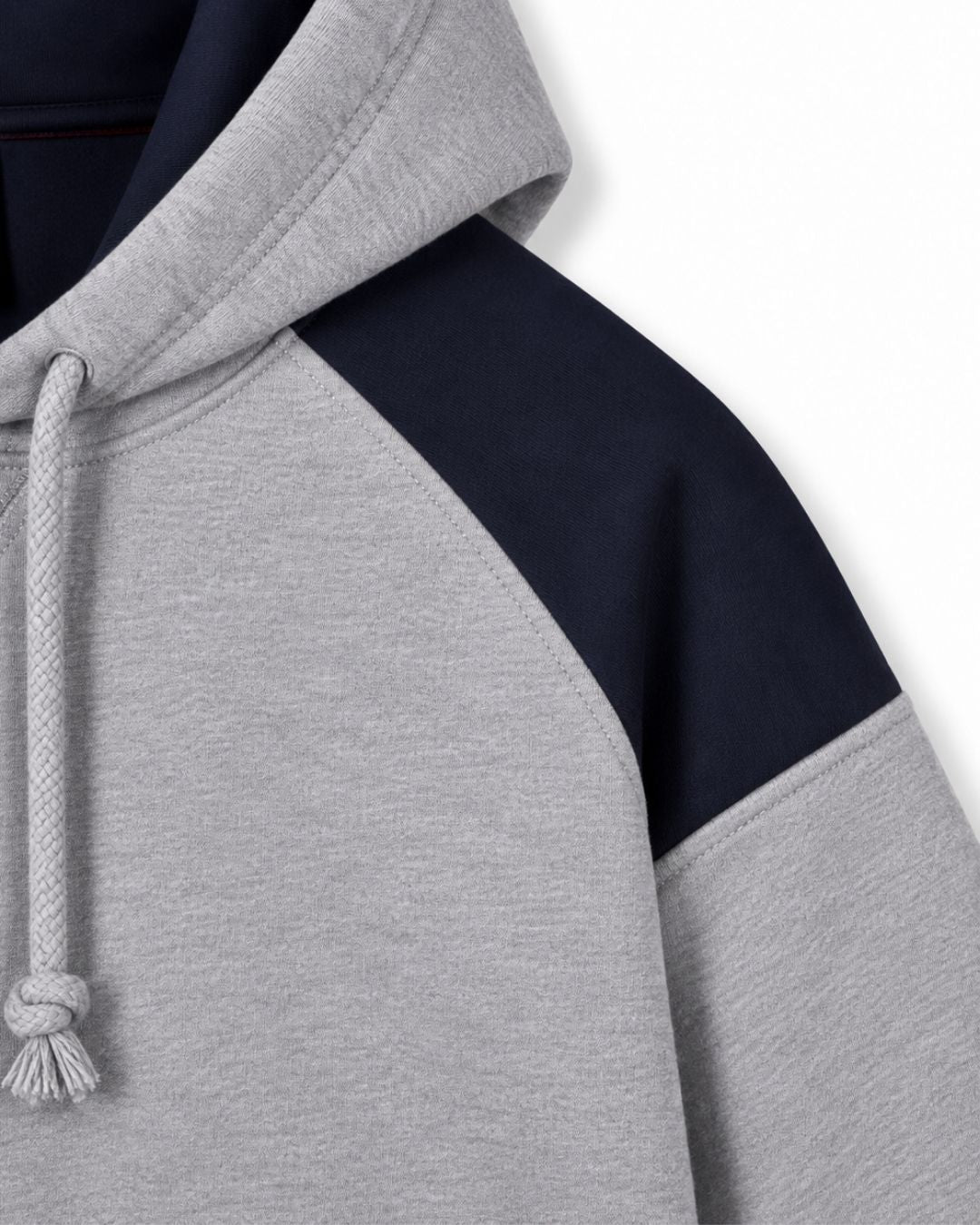 Mens Shoulder Contrast Panel Hoodie - Grey Marl/Navy - Side