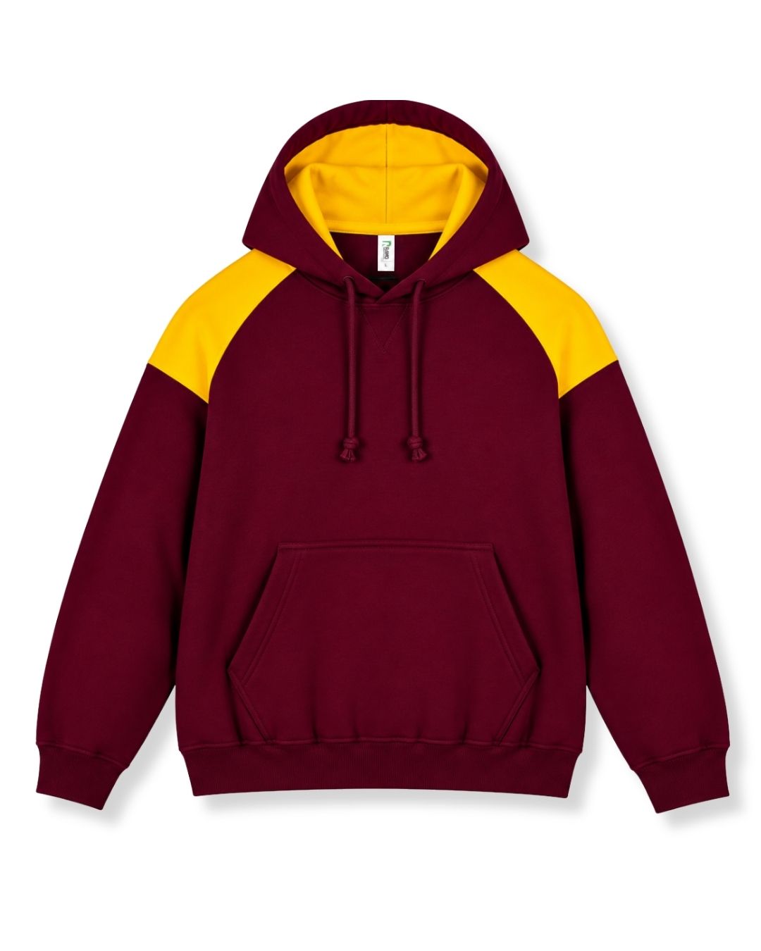 Mens Shoulder Contrast Panel Hoodie - Maroon/Gold - Front