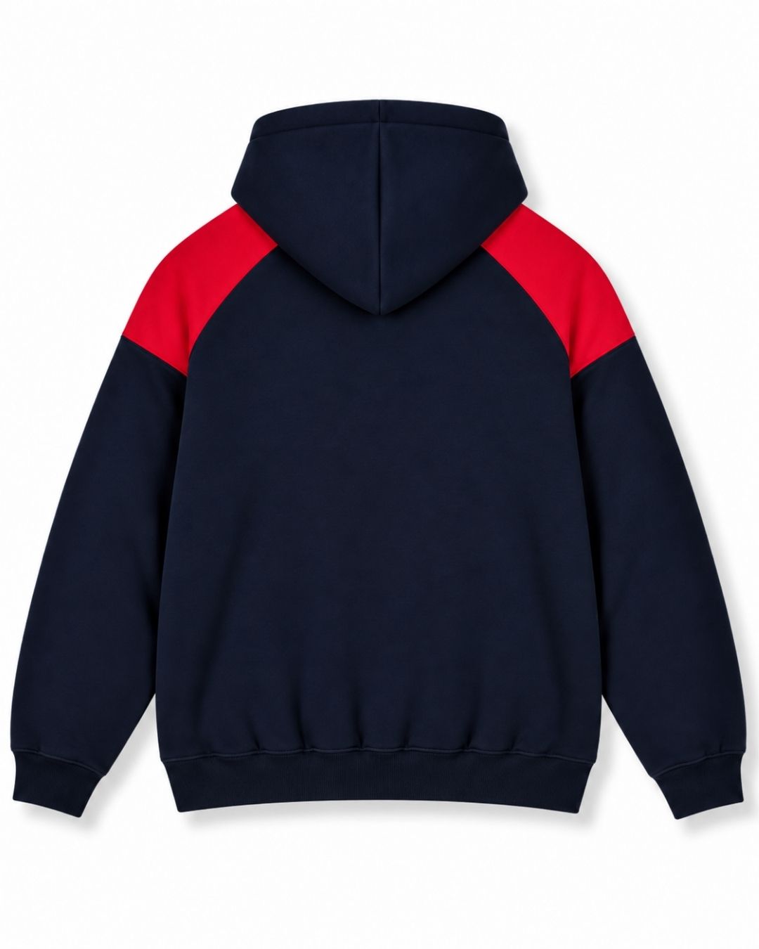 Mens Shoulder Contrast Panel Hoodie - Navy/Red - Back