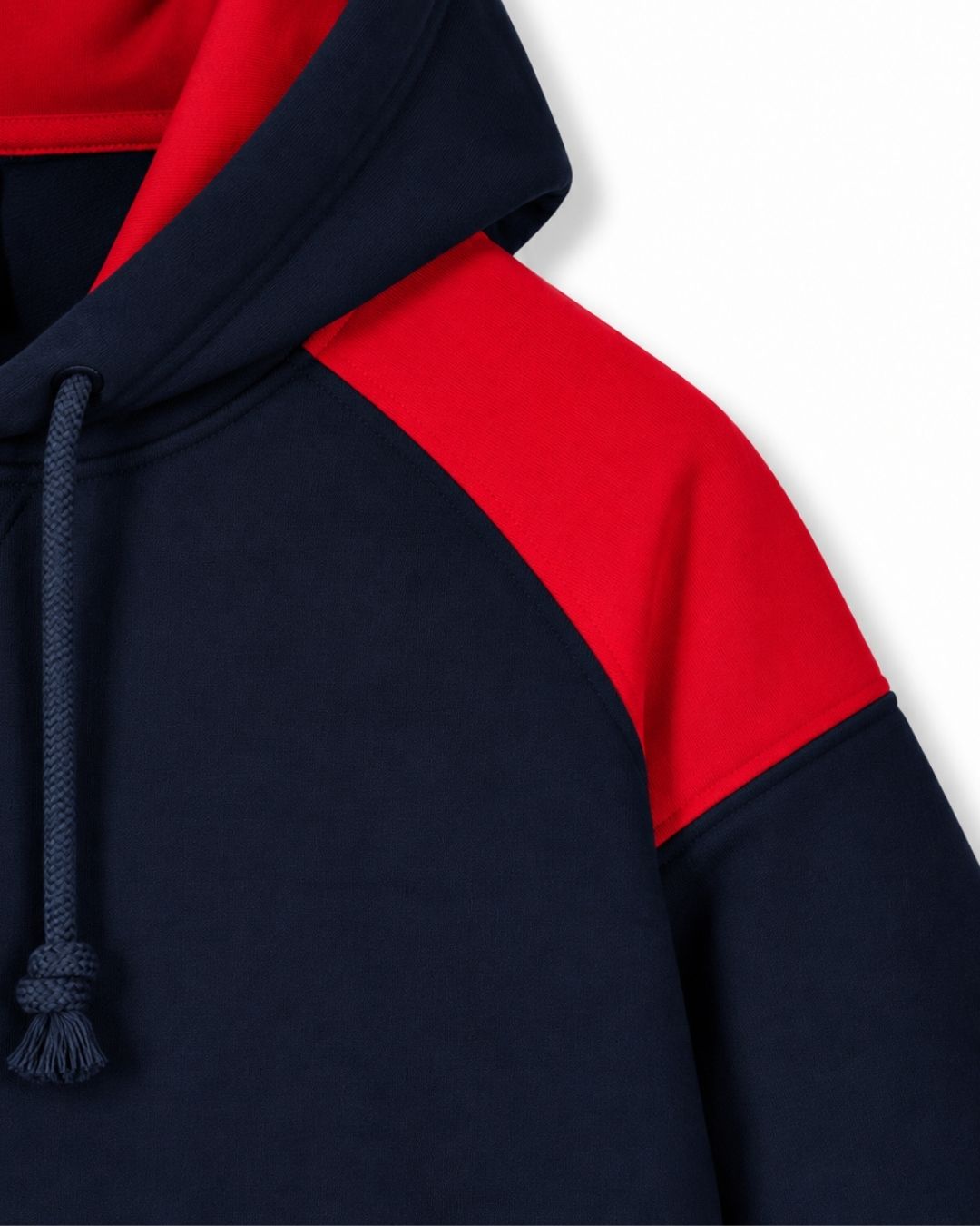 Mens Shoulder Contrast Panel Hoodie - Navy/Red - Side