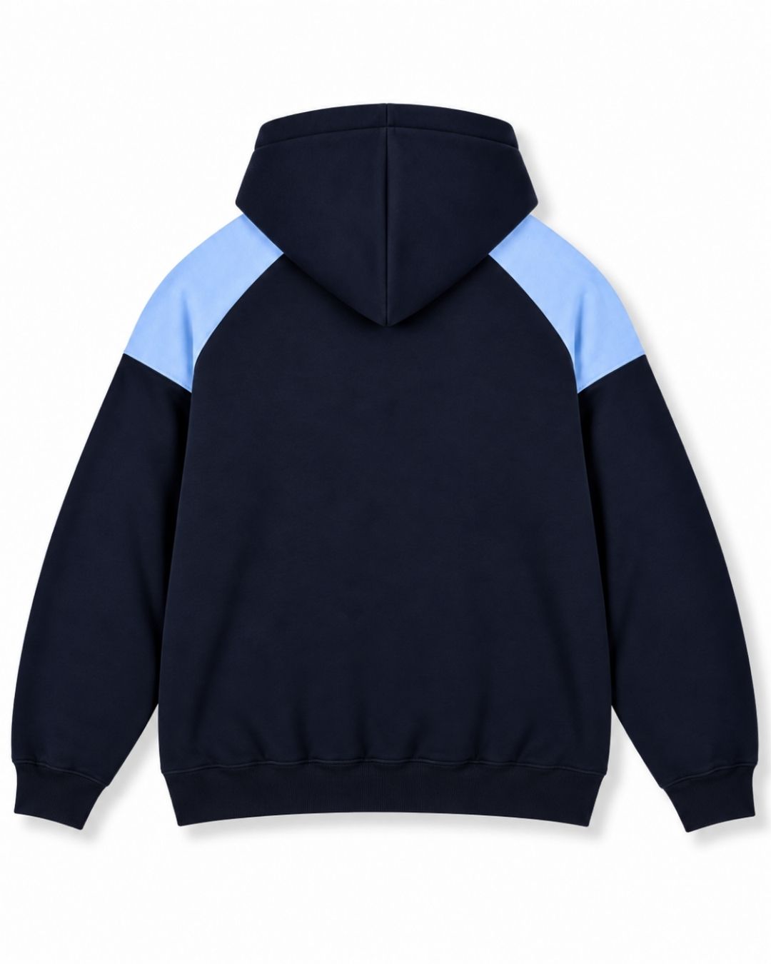 Mens Shoulder Contrast Panel Hoodie - Navy/Sky Blue - Back