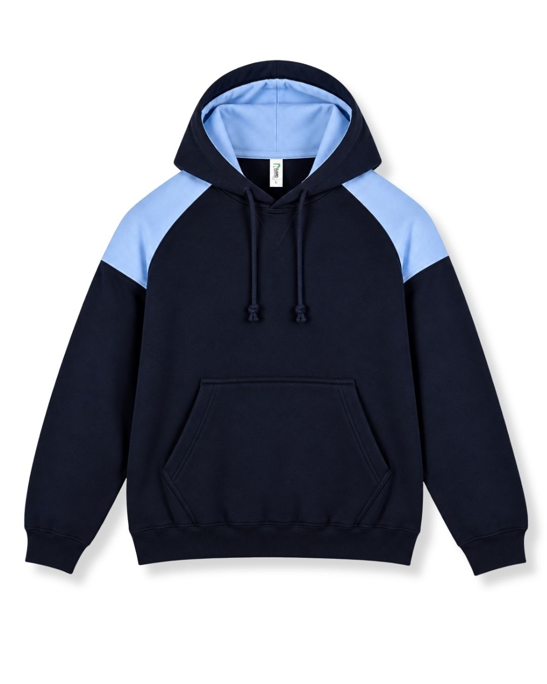 Mens Shoulder Contrast Panel Hoodie - Navy/Sky Blue - Front