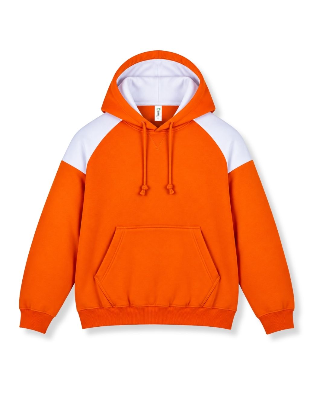 Mens Shoulder Contrast Panel Hoodie - Orange/White - Front