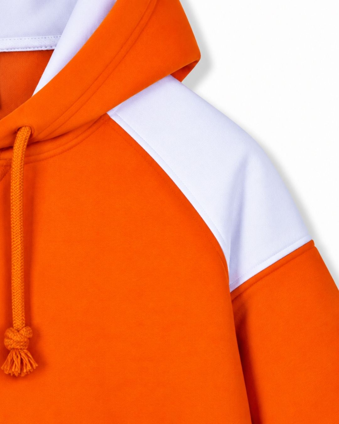 Mens Shoulder Contrast Panel Hoodie - Orange/White - Side