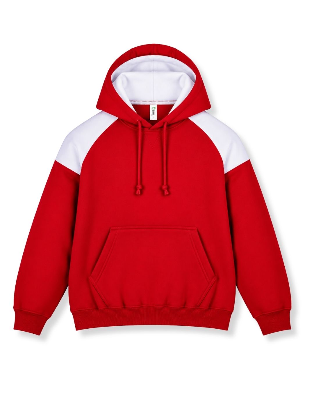 Mens Shoulder Contrast Panel Hoodie - Red/White - Front