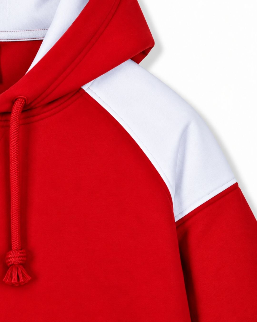Mens Shoulder Contrast Panel Hoodie - Red/White - Side