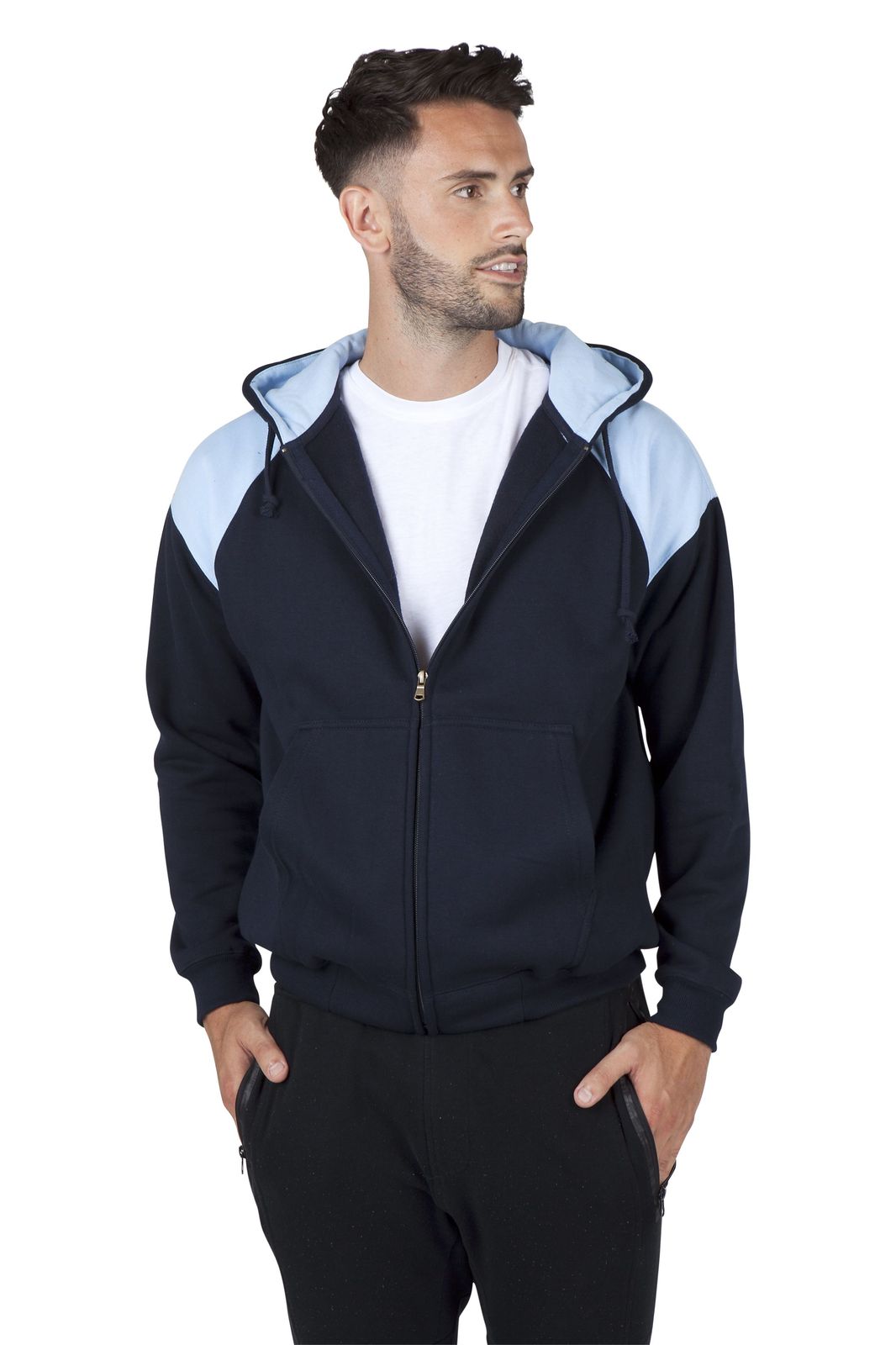 Mens Shoulder Contrast Zip Hoodie - view