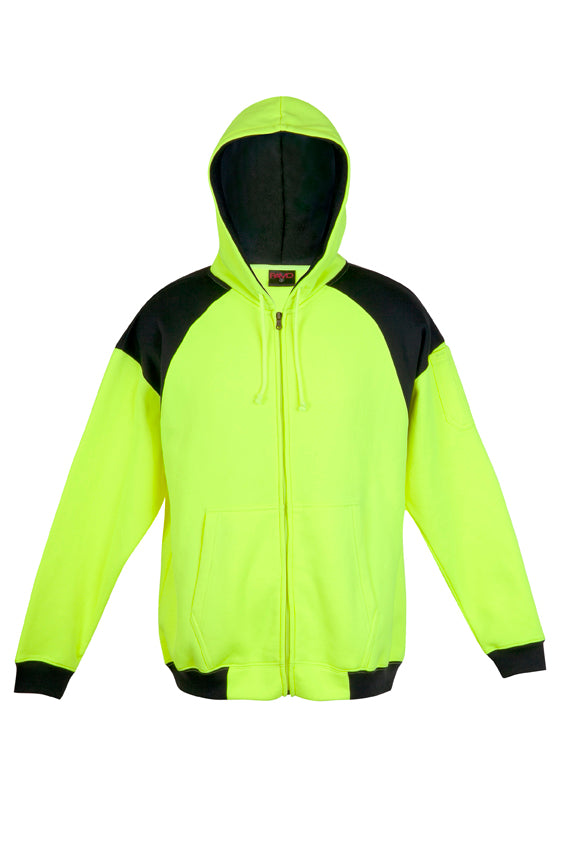 Men Shoulder Contrast Zipper Hoodies - WORKWEAR - Yellow/Navy - Front