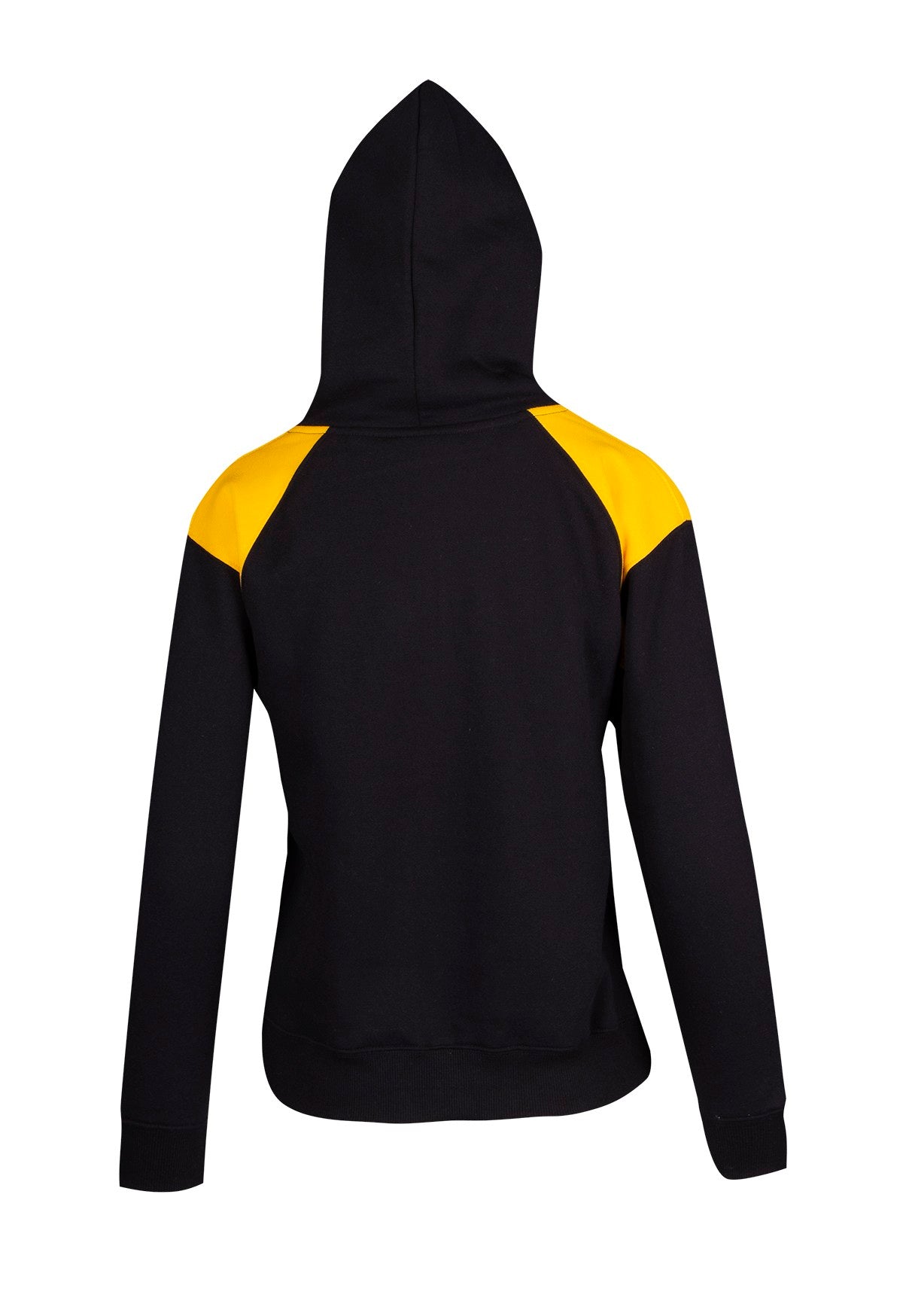 Womens/Juniors  Shoulder Contrast Panel Hoodie - Black/Gold - Back