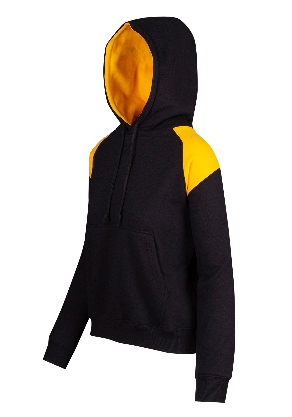 Womens/Juniors  Shoulder Contrast Panel Hoodie - Black/Gold - Side