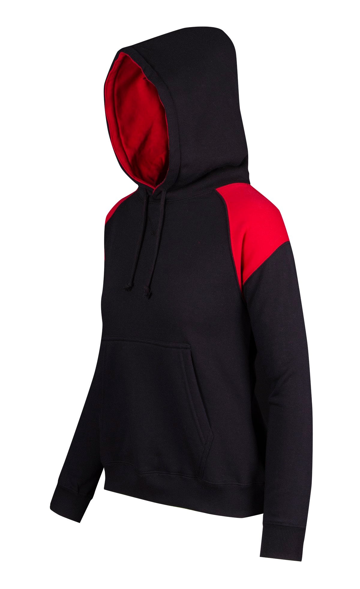 Womens/Juniors  Shoulder Contrast Panel Hoodie - Black/Red - Side
