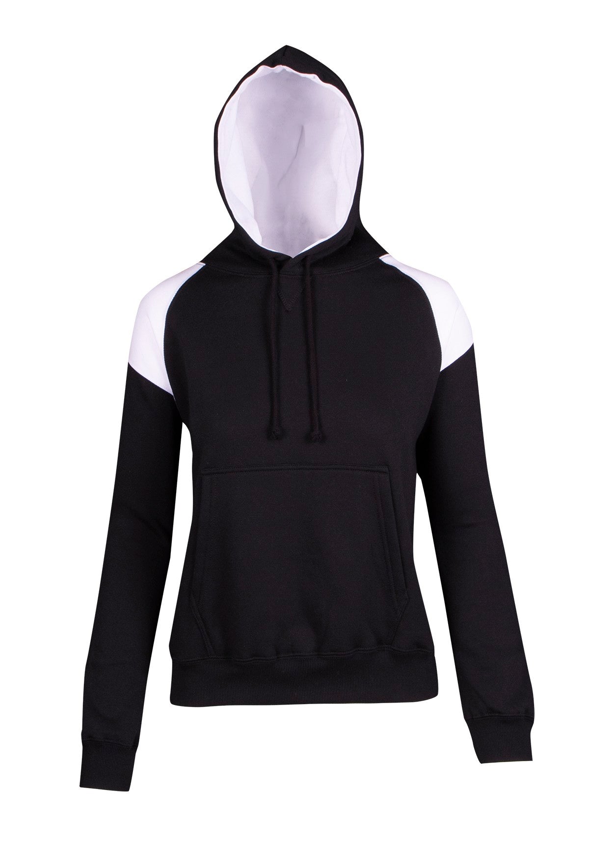 Womens/Juniors  Shoulder Contrast Panel Hoodie - Black/White - Front