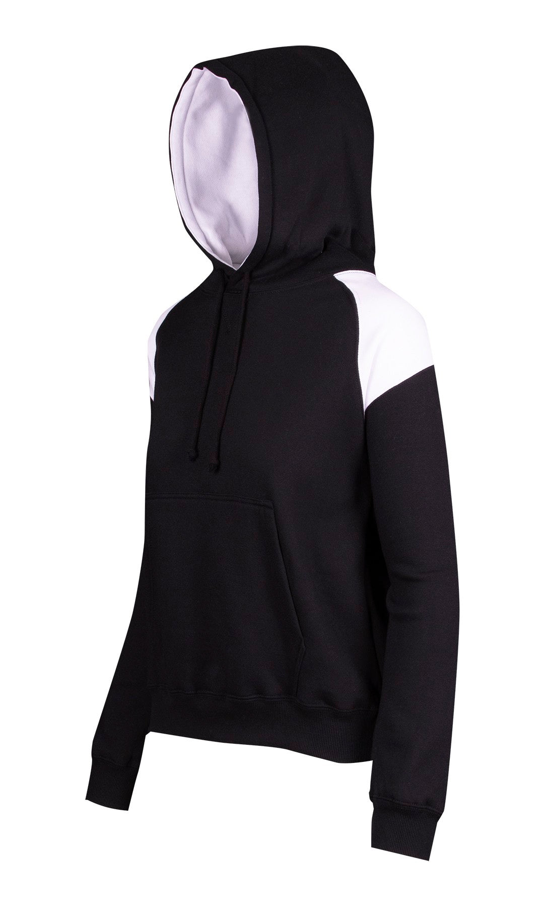 Womens/Juniors  Shoulder Contrast Panel Hoodie - Black/White - Side