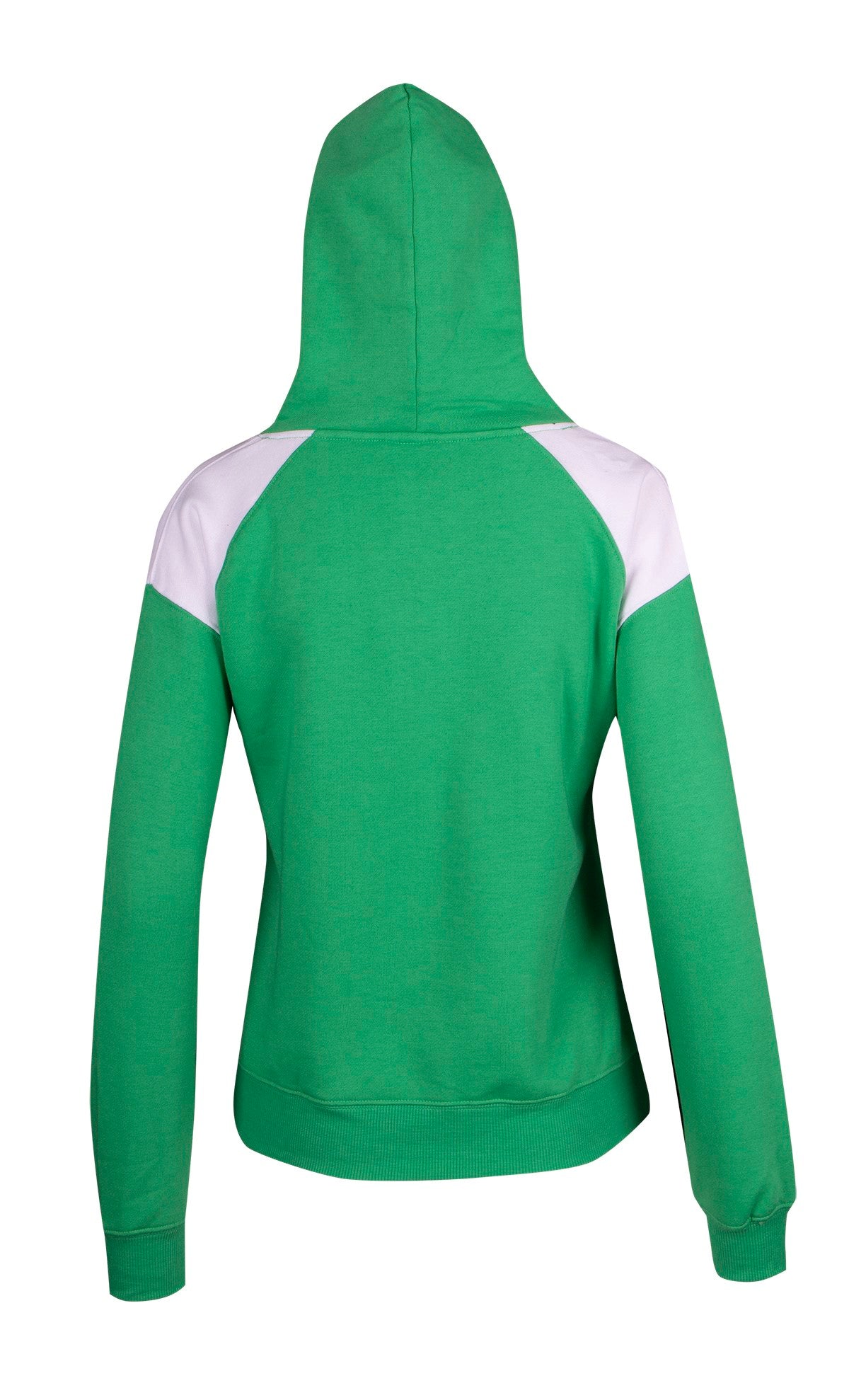 Womens/Juniors  Shoulder Contrast Panel Hoodie - Emerald Green/White - Back