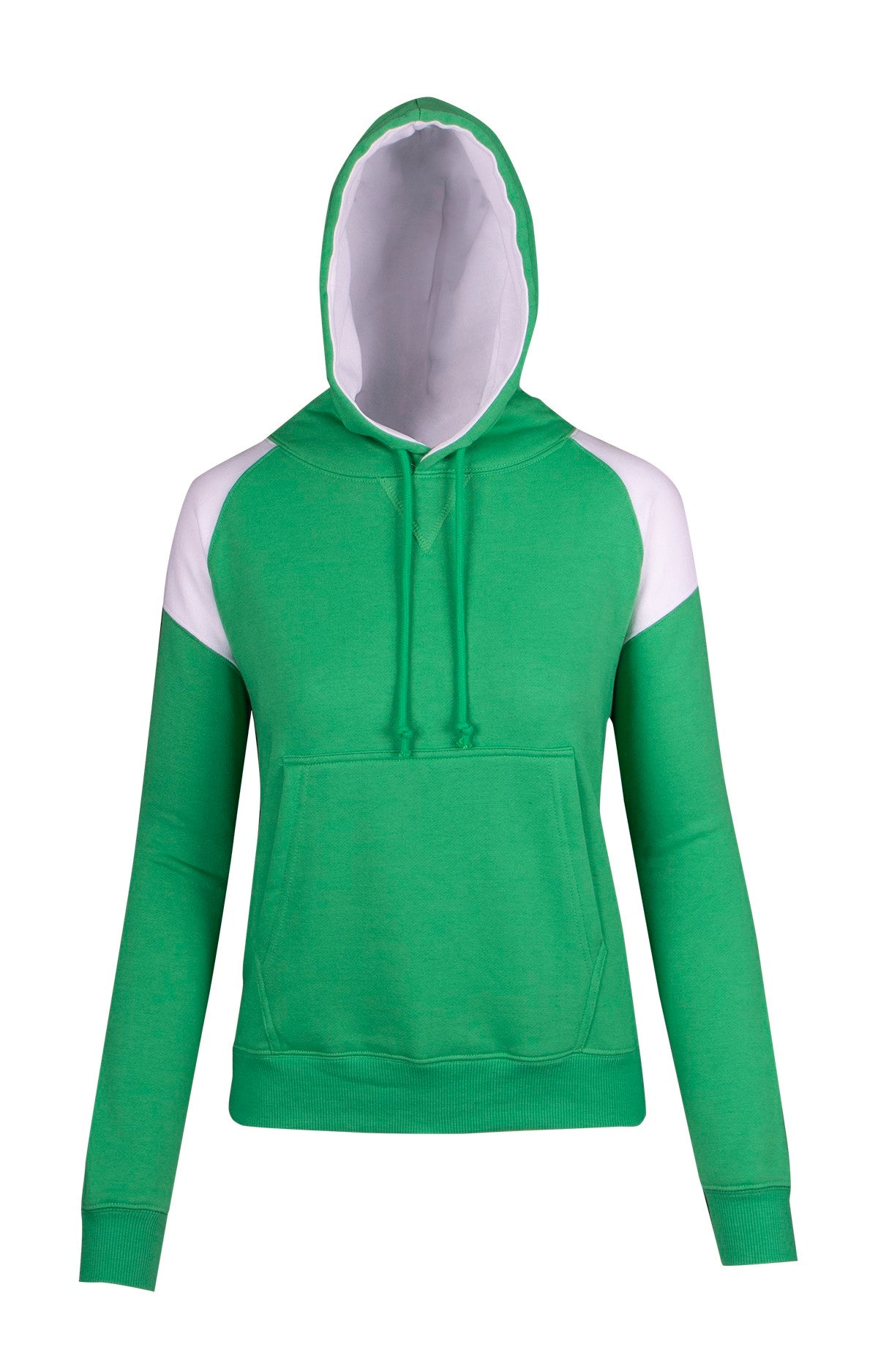 Womens/Juniors  Shoulder Contrast Panel Hoodie - Emerald Green/White - Front