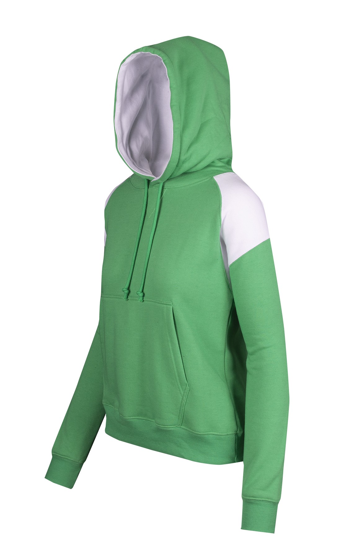 Womens/Juniors  Shoulder Contrast Panel Hoodie - Emerald Green/White - Side
