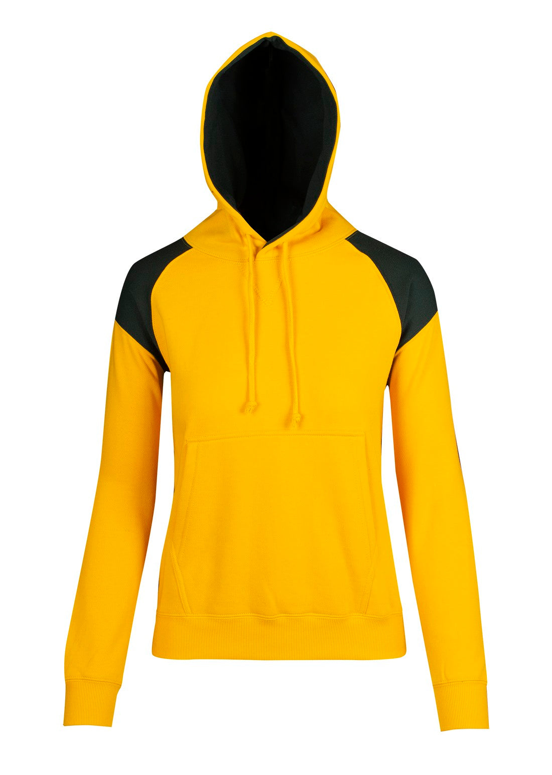 Womens/Juniors  Shoulder Contrast Panel Hoodie - Gold/Bottle - Front