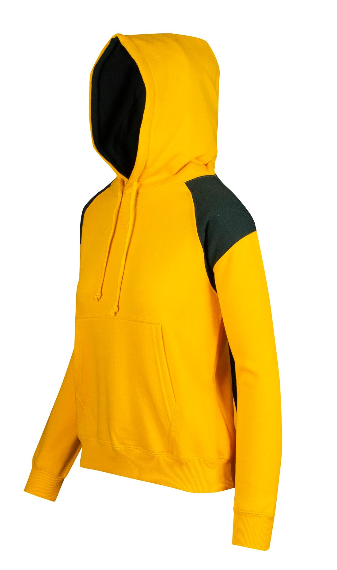 Womens/Juniors  Shoulder Contrast Panel Hoodie - Gold/Bottle - Side