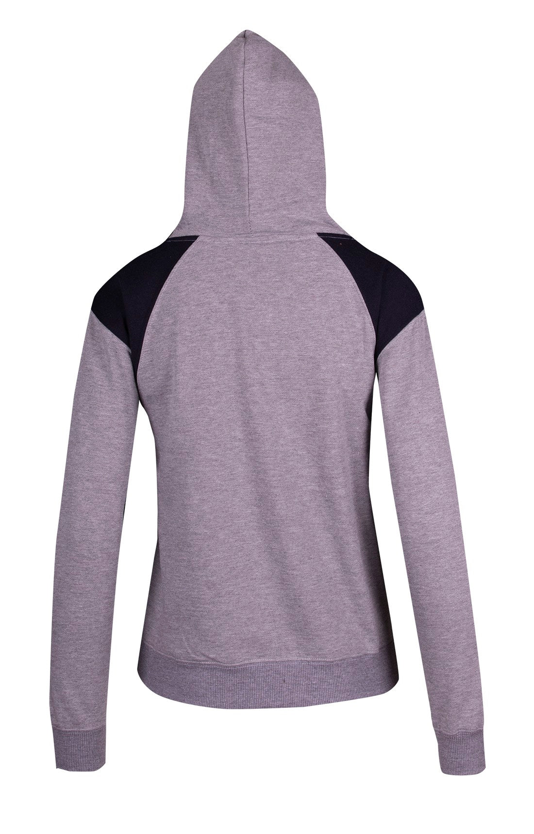 Womens/Juniors  Shoulder Contrast Panel Hoodie - Grey Marl/Navy - Back