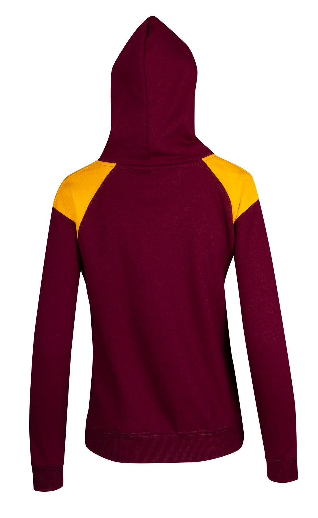 Womens/Juniors  Shoulder Contrast Panel Hoodie - Maroon/Gold - Back
