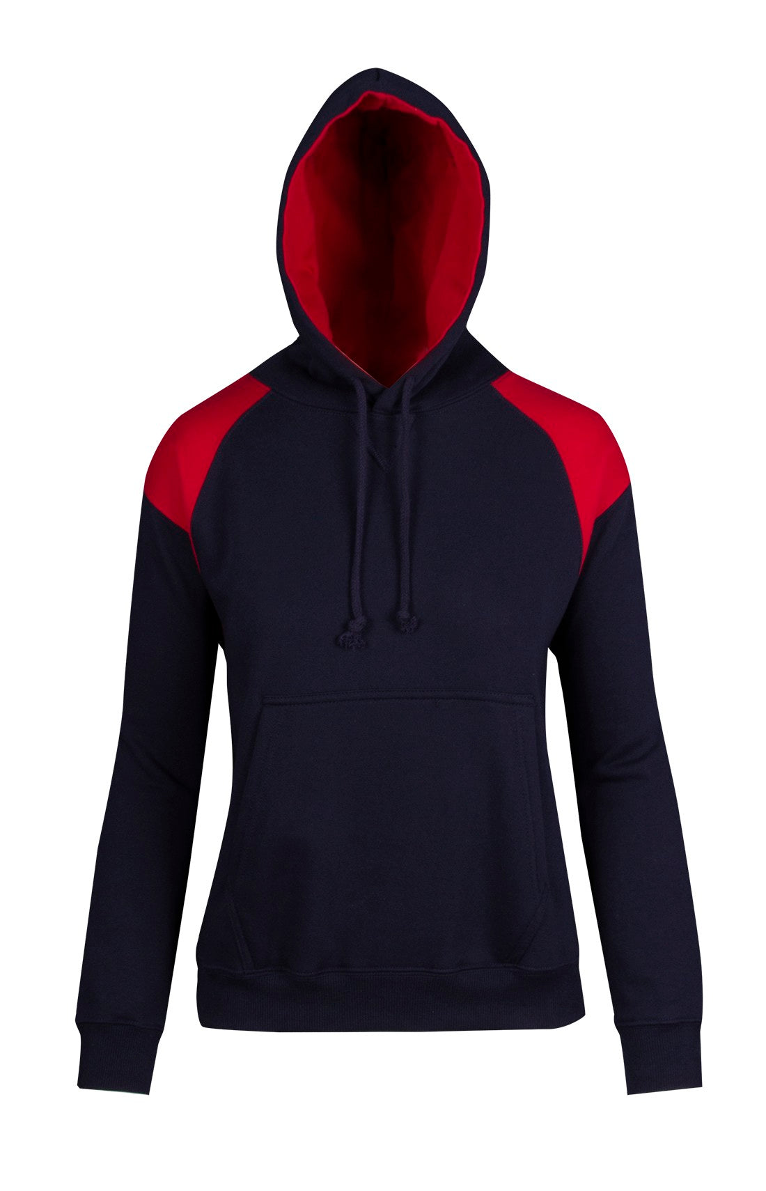Womens/Juniors  Shoulder Contrast Panel Hoodie - Navy/Red - Front