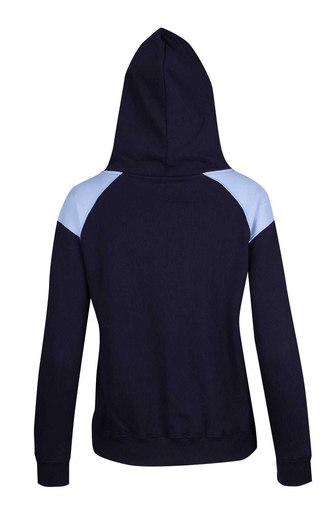 Womens/Juniors  Shoulder Contrast Panel Hoodie - Navy/Sky Blue - Back