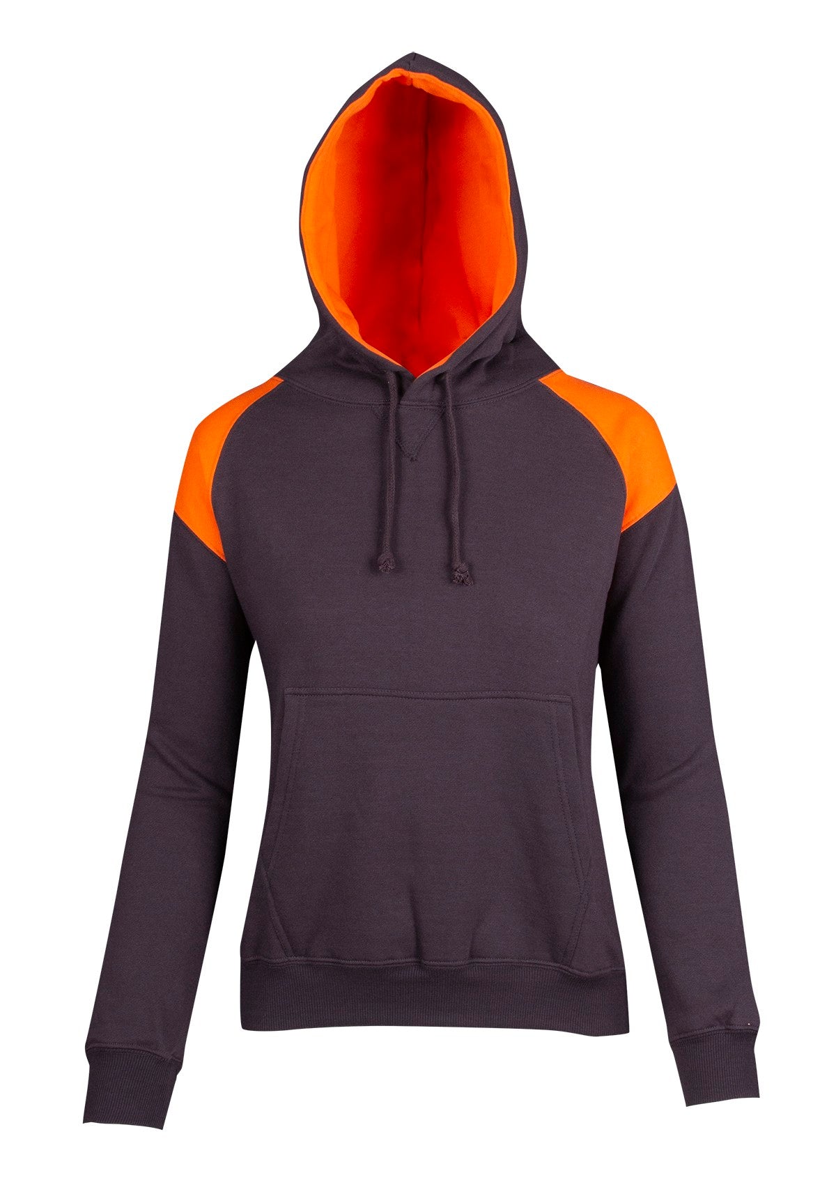 Womens/Juniors  Shoulder Contrast Panel Hoodie - New Charcoal/Orange - Front