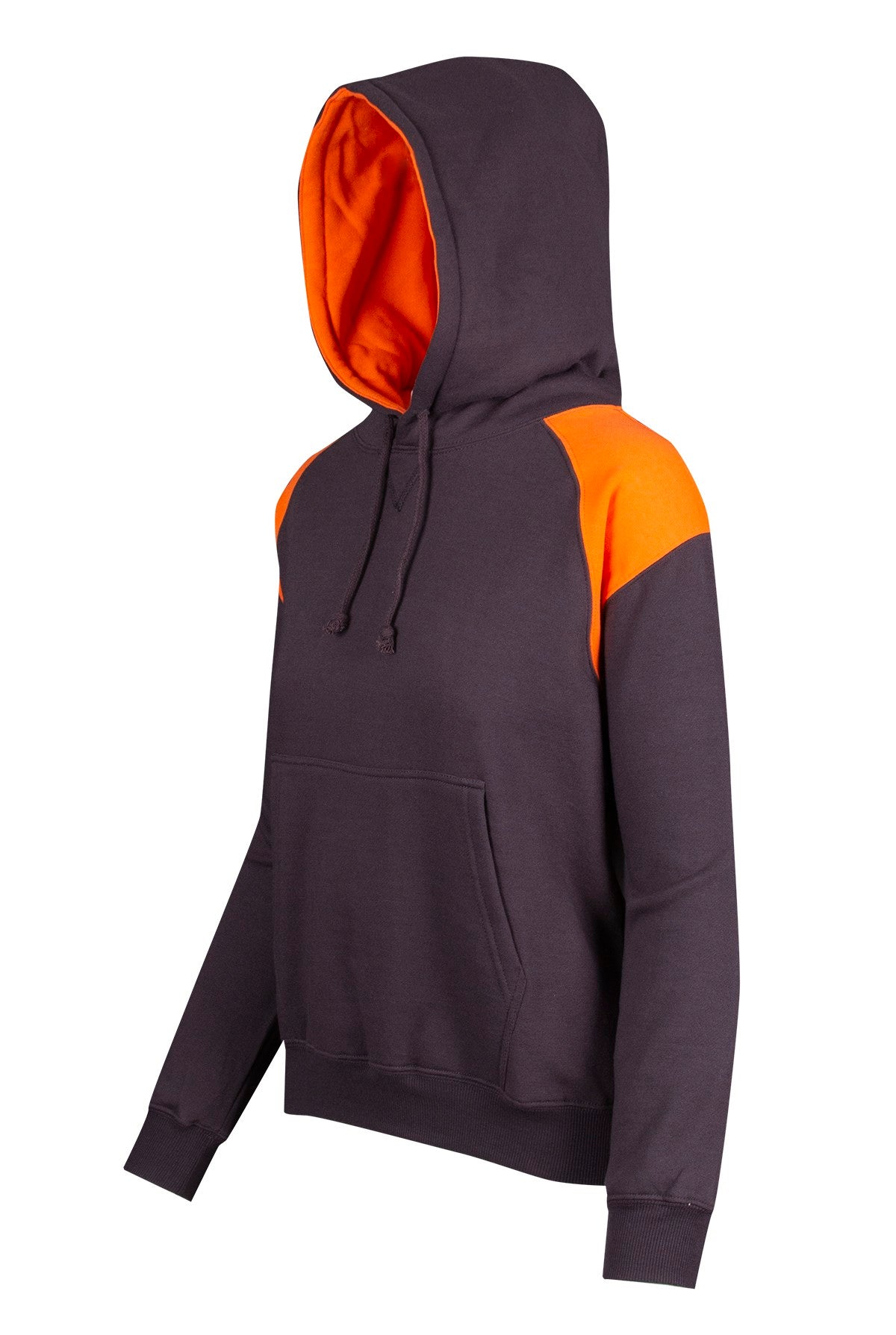 Womens/Juniors  Shoulder Contrast Panel Hoodie - New Charcoal/Orange - Side