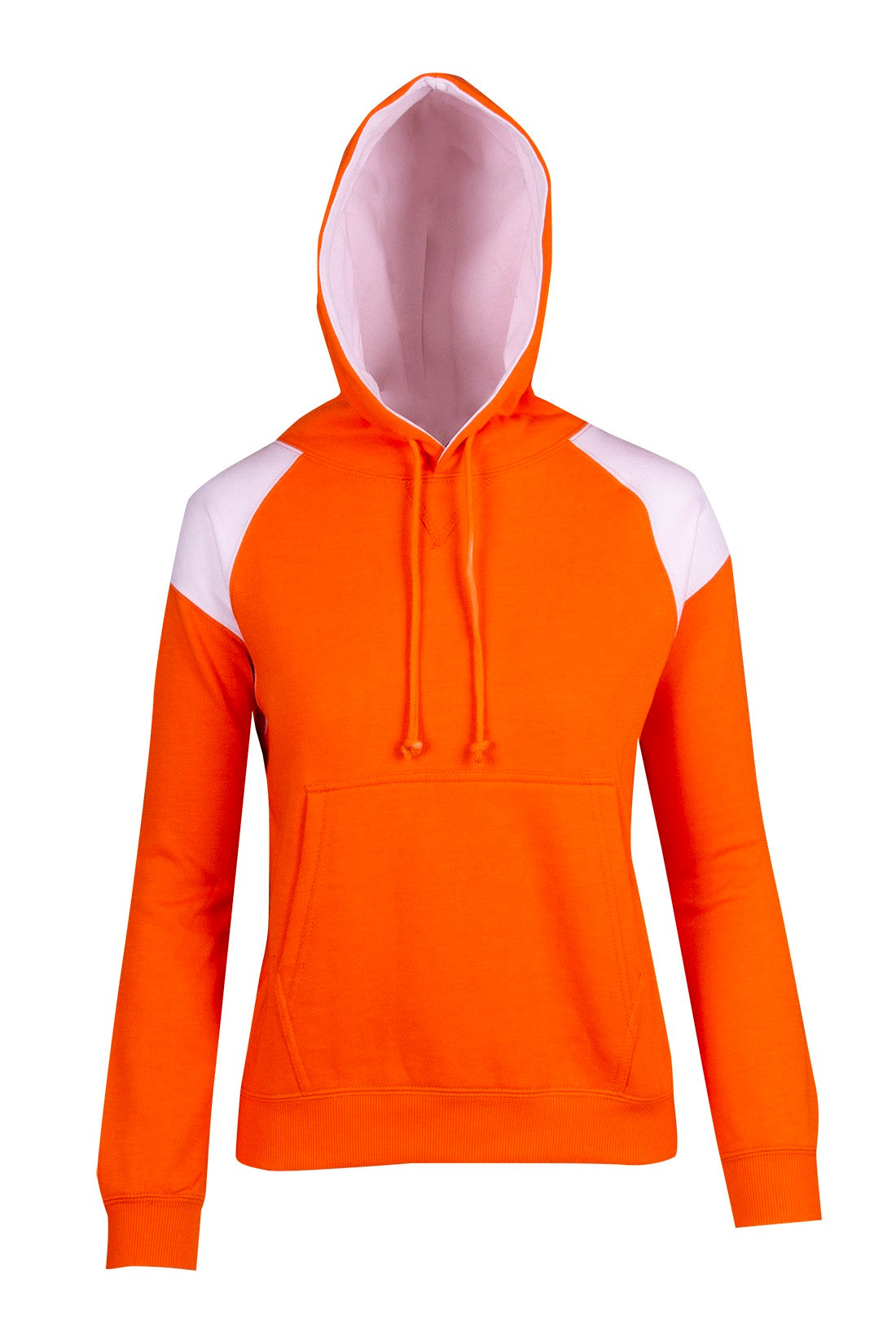 Womens/Juniors  Shoulder Contrast Panel Hoodie - Orange/White - Front
