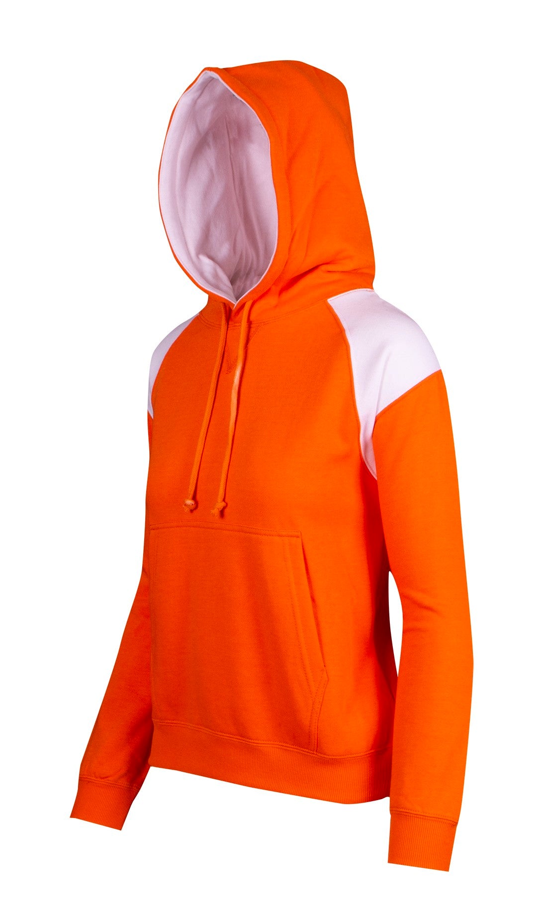 Womens/Juniors  Shoulder Contrast Panel Hoodie - Orange/White - Side