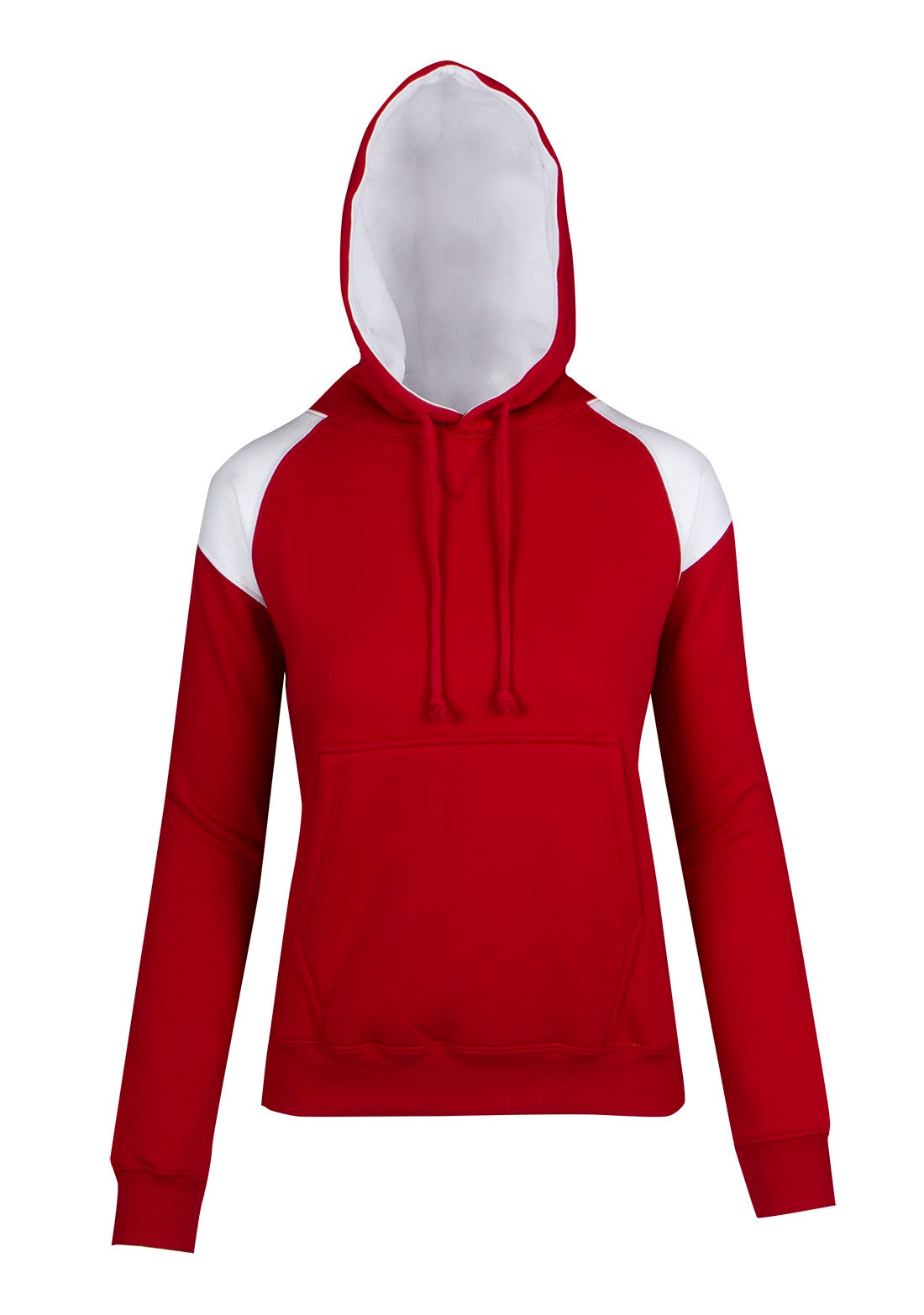 Womens/Juniors  Shoulder Contrast Panel Hoodie - Red/White - Front