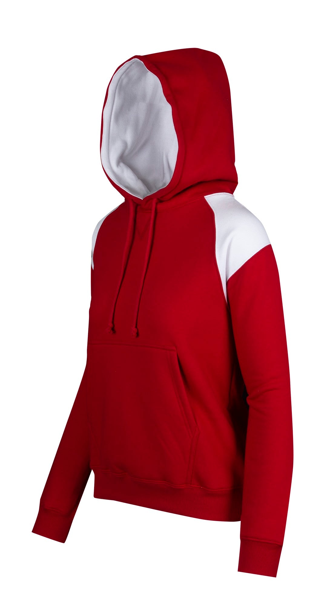 Womens/Juniors  Shoulder Contrast Panel Hoodie - Red/White - Side
