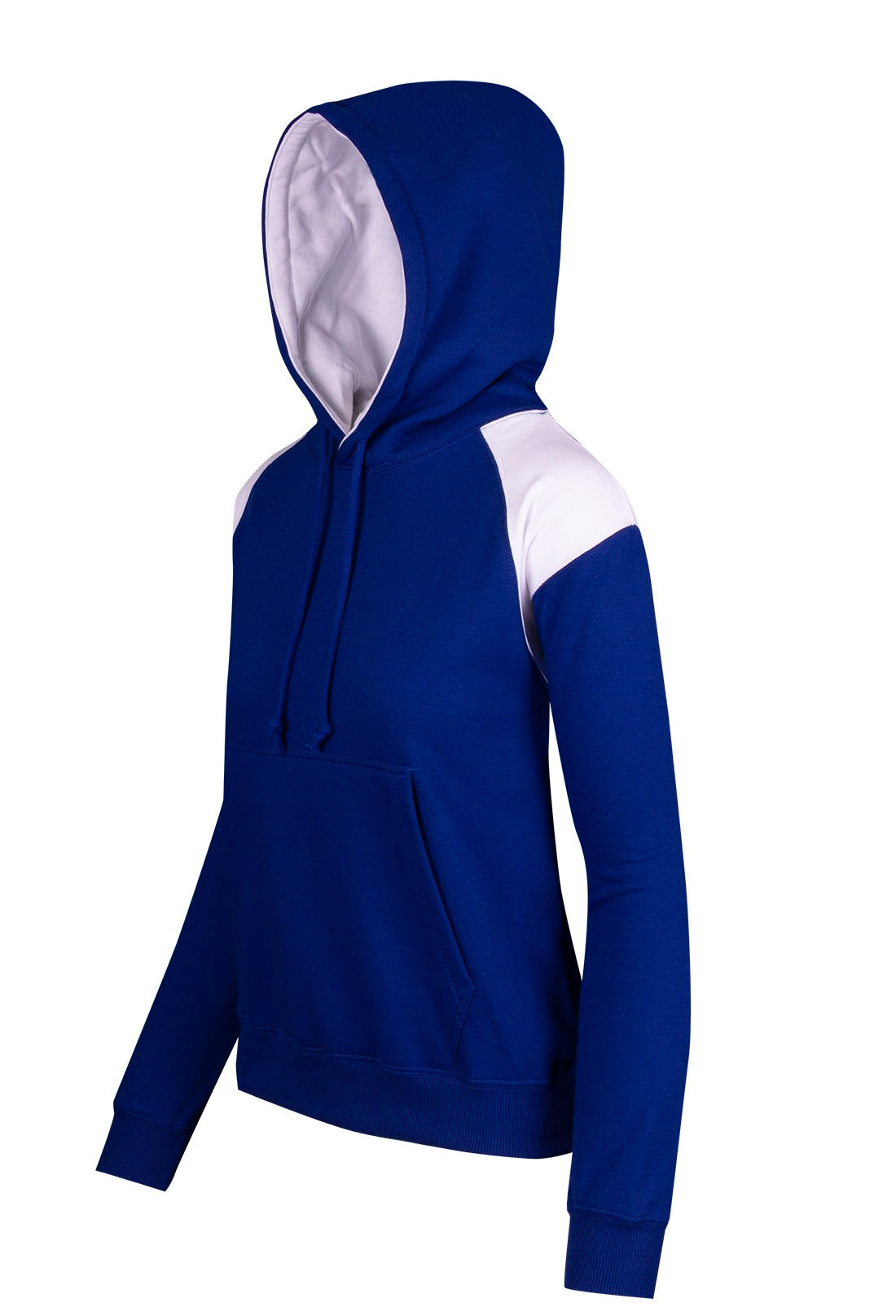 Womens/Juniors  Shoulder Contrast Panel Hoodie - Royal/White - Side