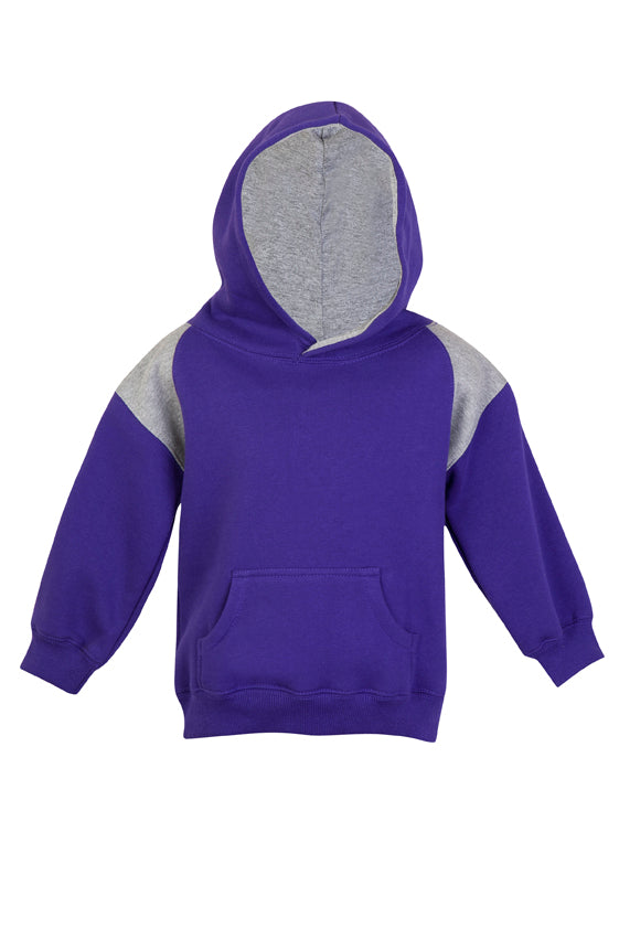 Kids Shoulder  Contrast Panel Hoodies - Grape/Grey - Front