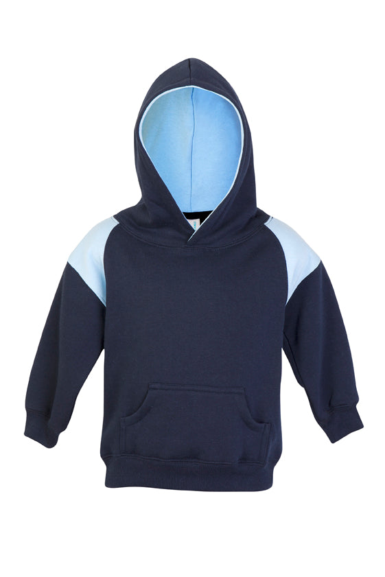 Kids Shoulder  Contrast Panel Hoodies - Navy/Sky Blue - Front