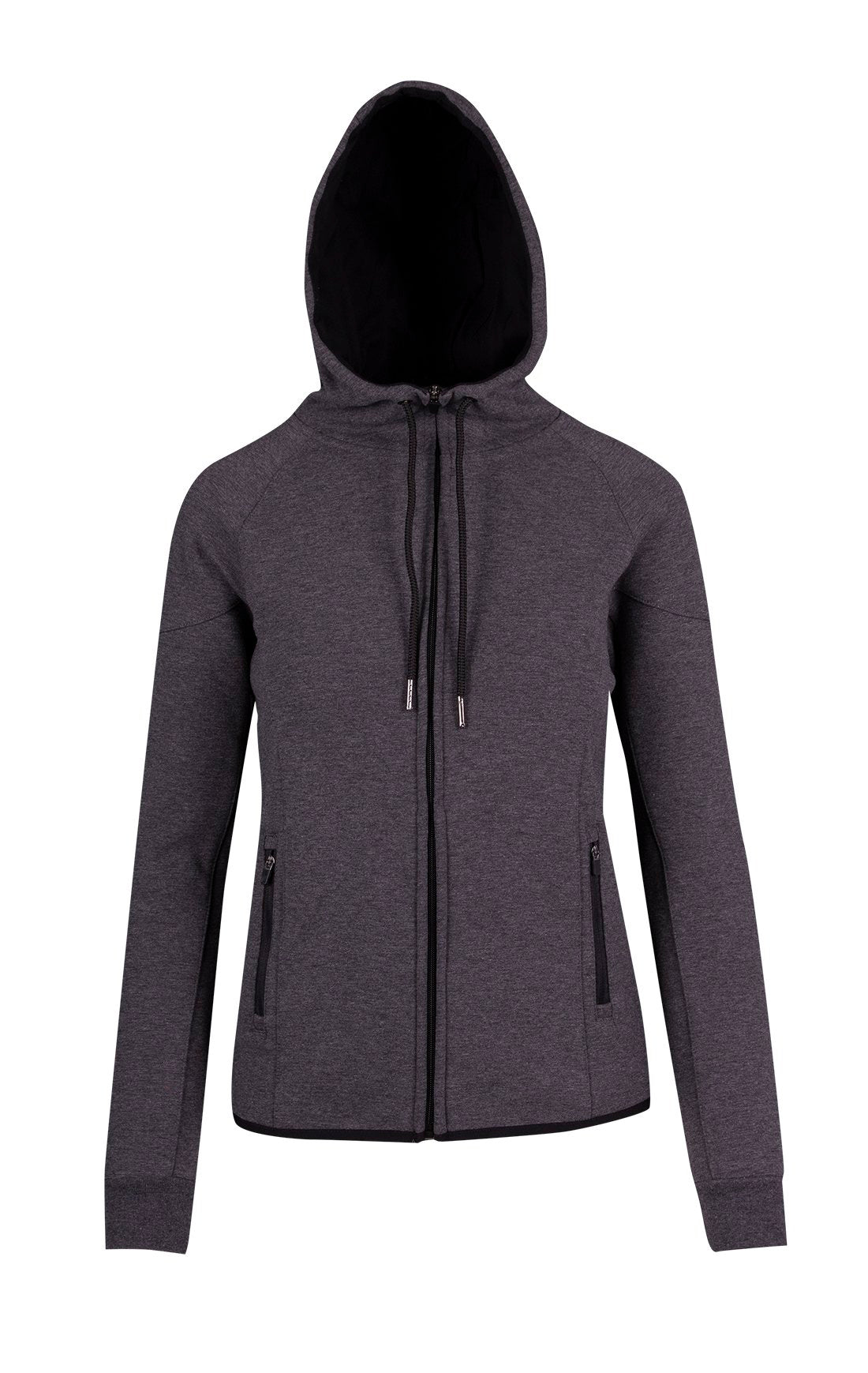 Womens/junior 320gsm Soft cotton/bonded polar fleece Hoodie - Dark Marl - Front