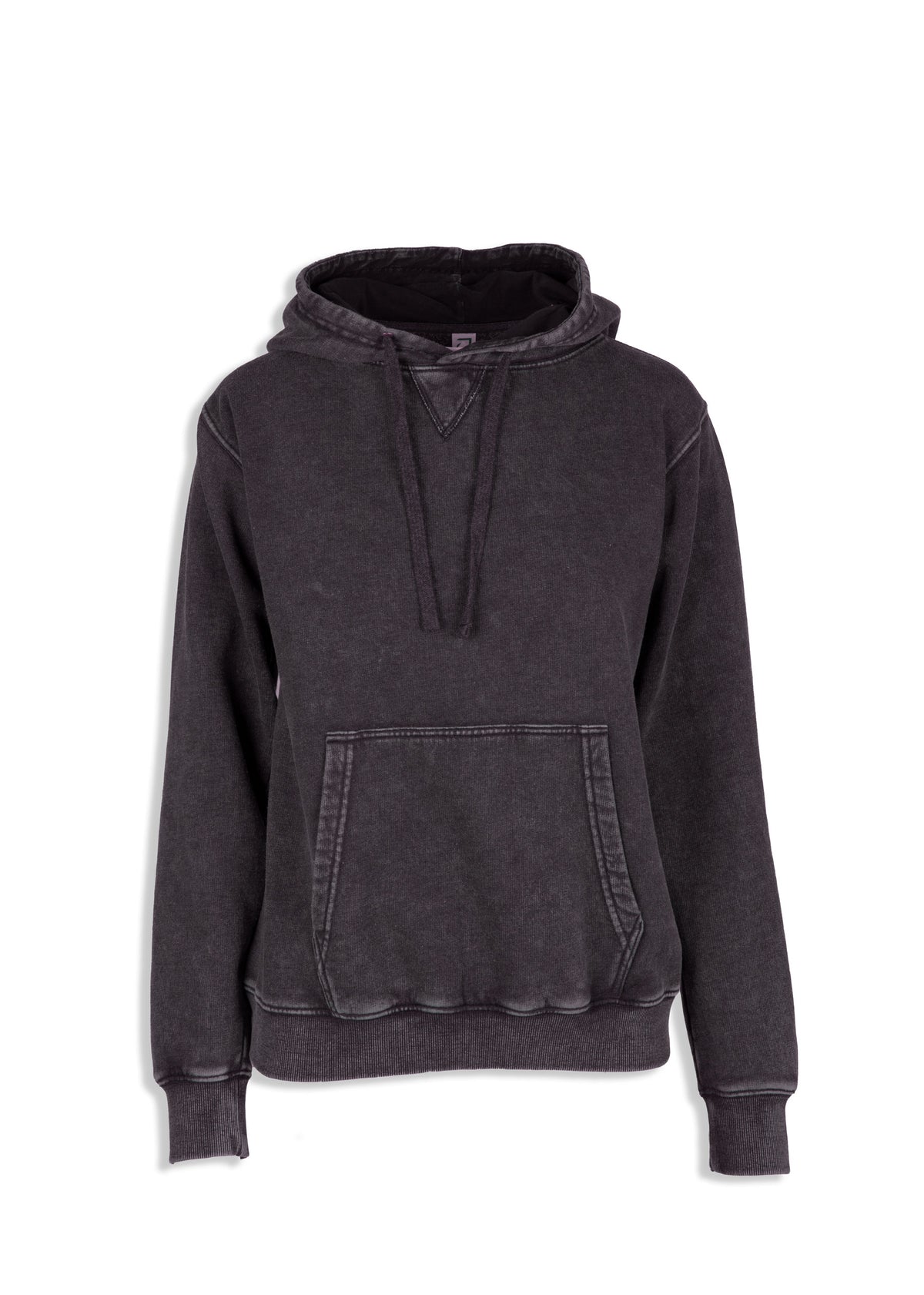 Womens'/Junior's  Stone Wash Fleece Hoodie - Black - Front