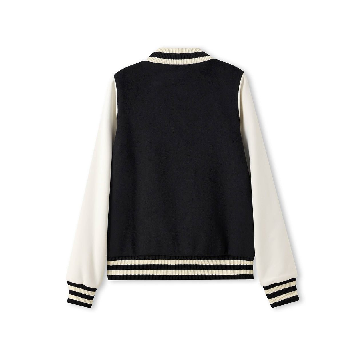 500gsm Women's/Junior Wool Blend Soft Shell Varsity Jacket - Black/White - Back