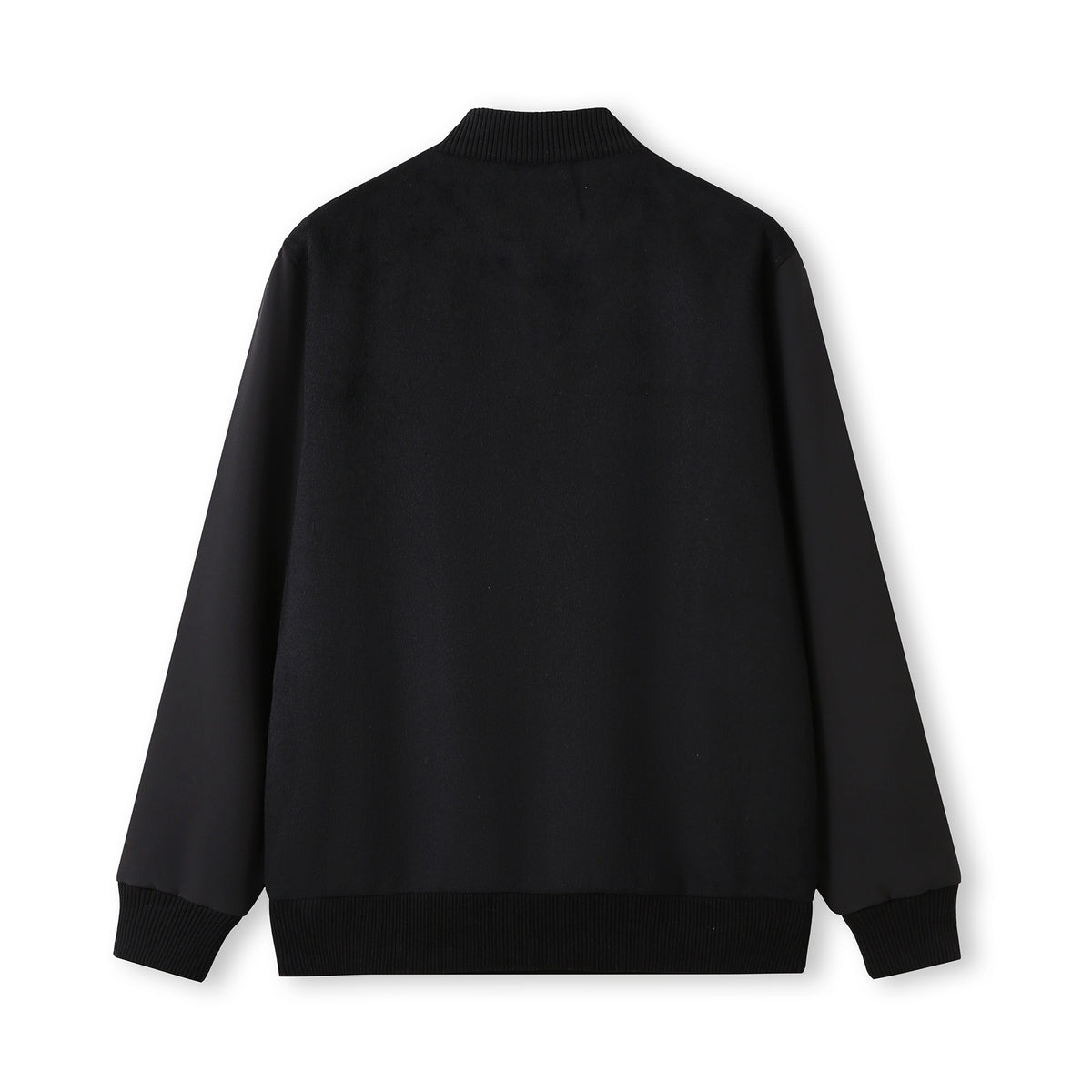 500gsm Men's/Unisex Wool Blend Soft Shell Varsity Jacket - Black/Black - Back